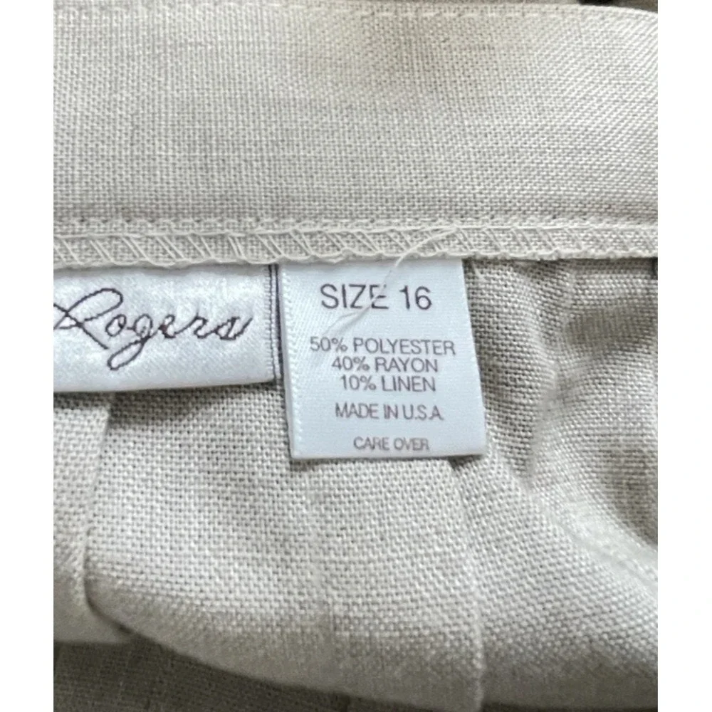 Kim Rogers Womens Skirt Suit Tan Jacket 14P Pleated‎ Skirt 16 Linen Blend